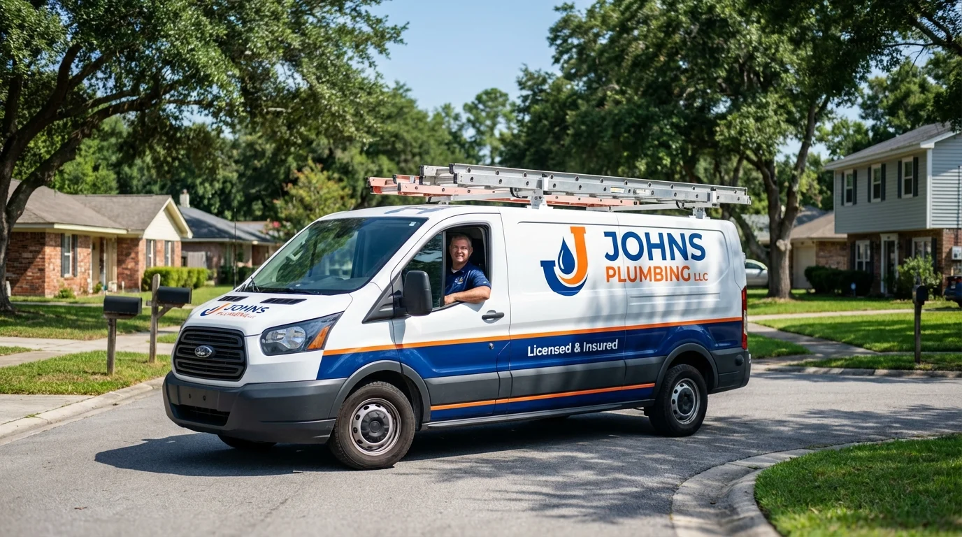 Johns Plumbing LLC service van in Shelbyville, IL