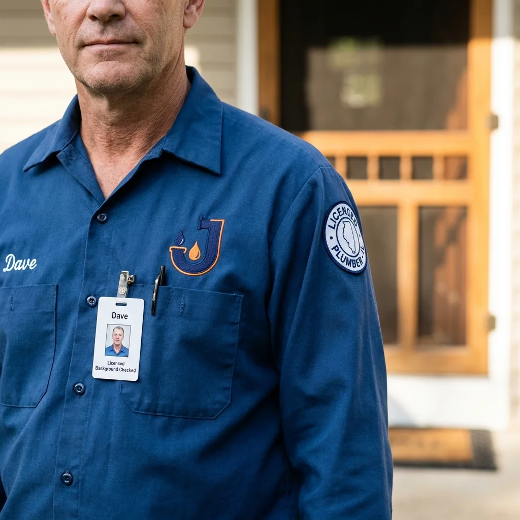 Licensed plumber showing ID badge in Shelbyville, IL