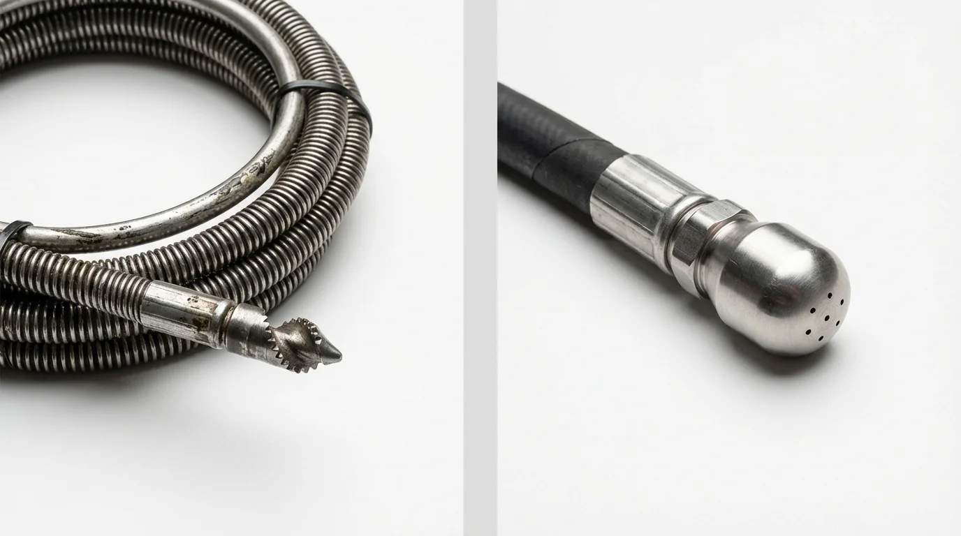 Drain snake cable and hydro jetting nozzle used for drain cleaning in Shelbyville, IL