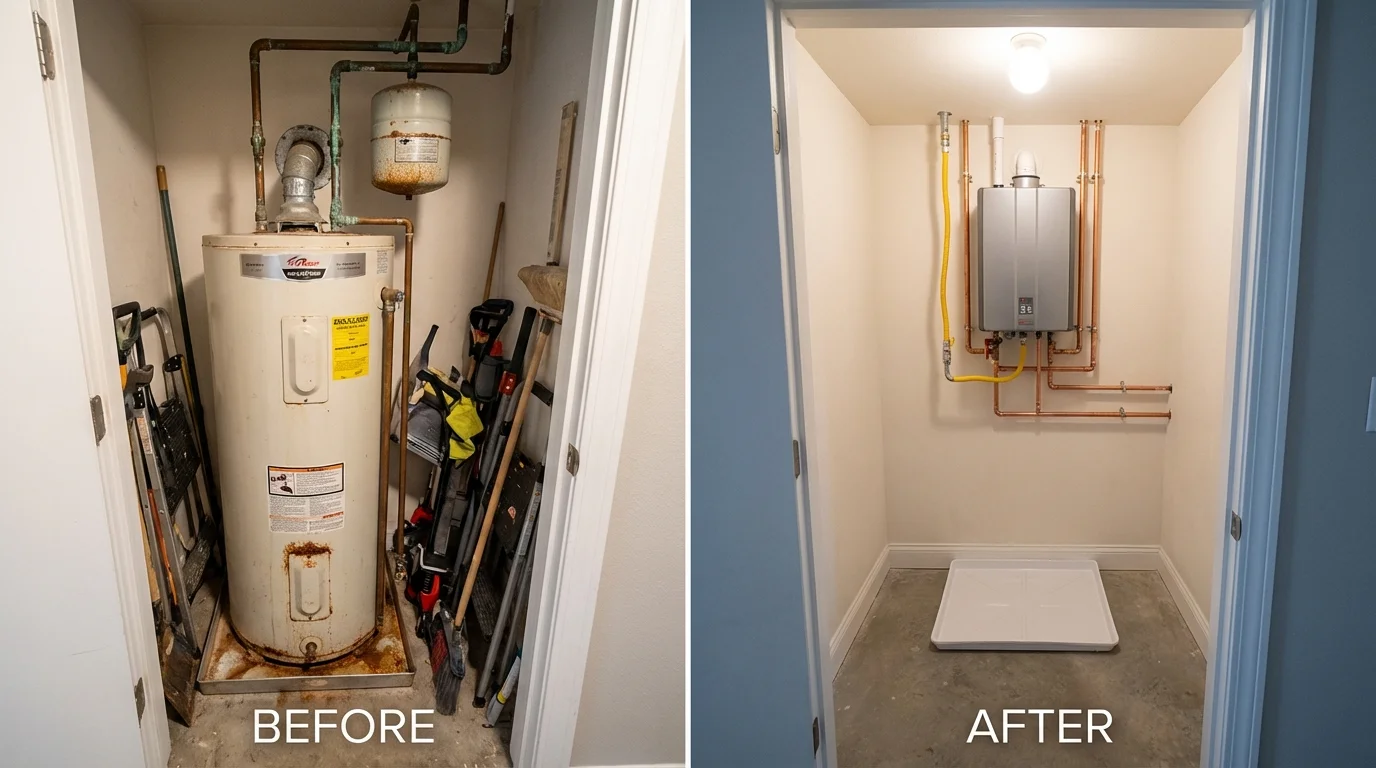 Tank water heater versus wall-mounted tankless unit comparison for Shelbyville, IL homeowners